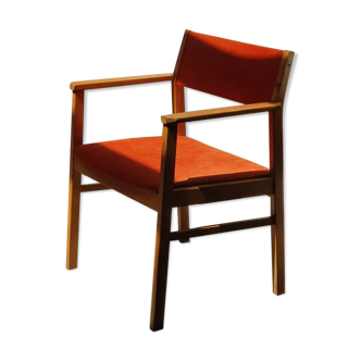 Fauteuil en chêne massif velours terracota