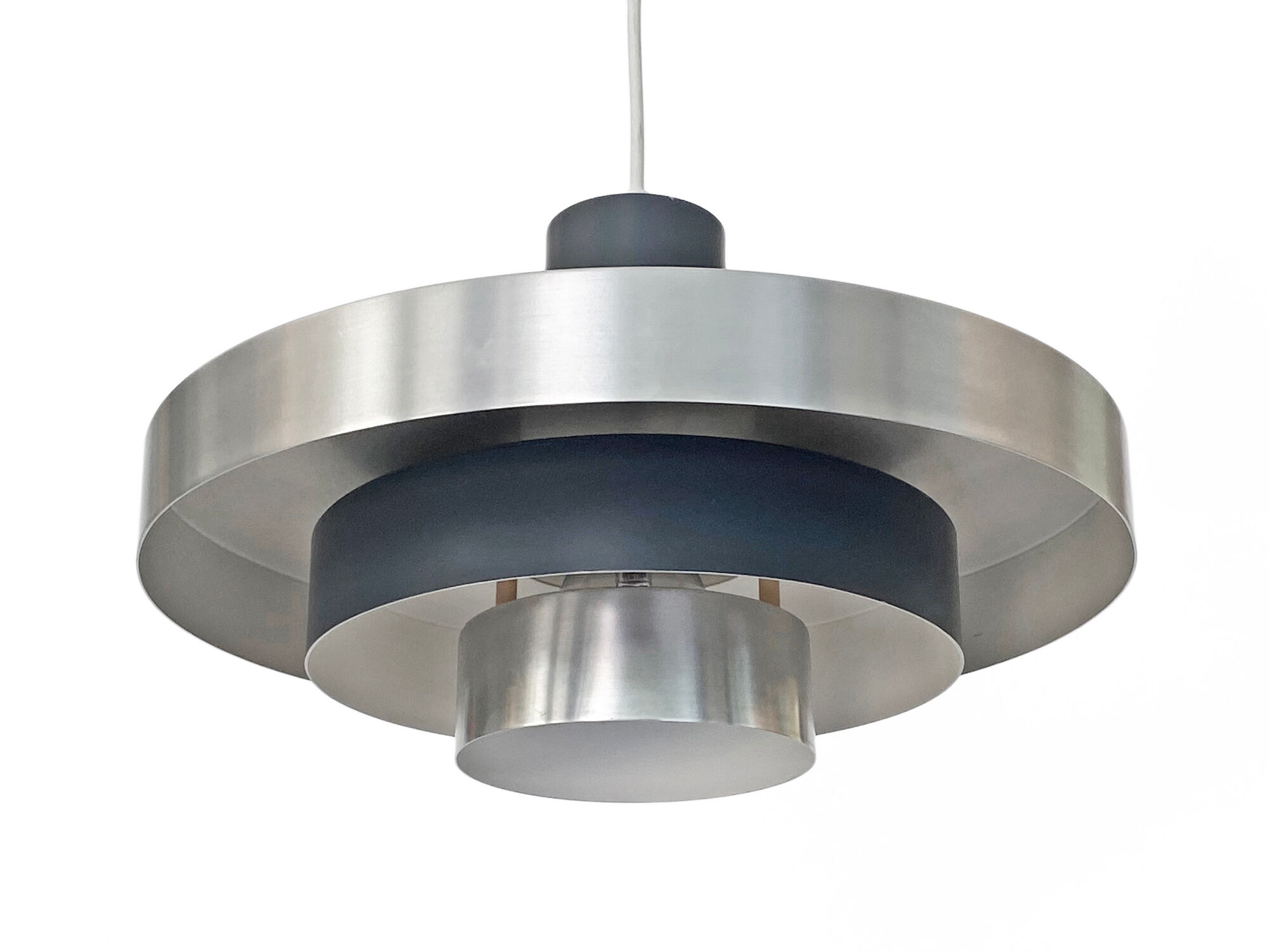 Layered pendant light in brushed aluminum. Denmark 1960s
