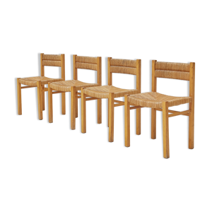 4 chaises en bois et paille