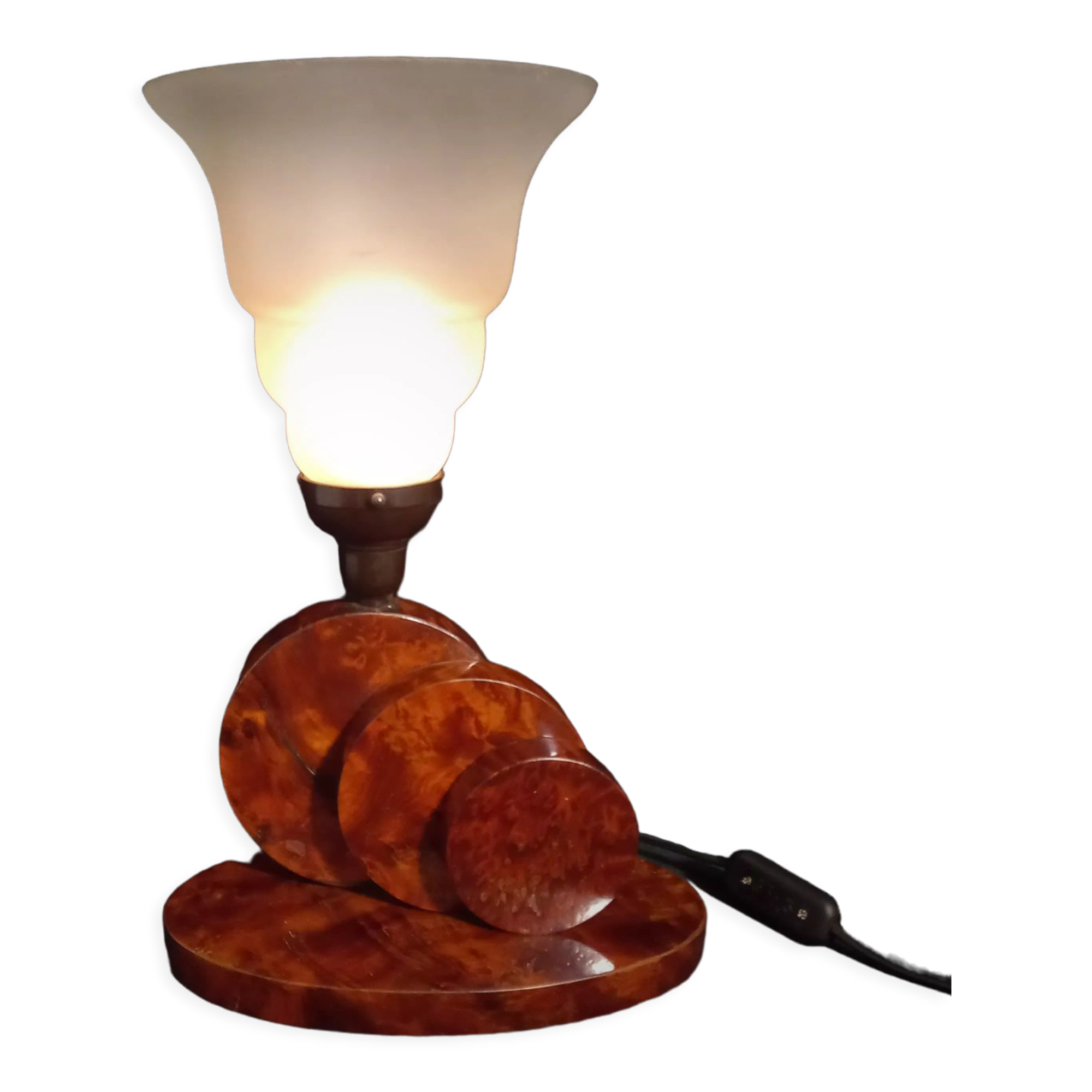 Lampe sculptural art déco en loupe d’acajou