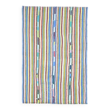 Tapis de zone vintage turc Oushak fait main en laine et coton bleu 158X236 des années 1970