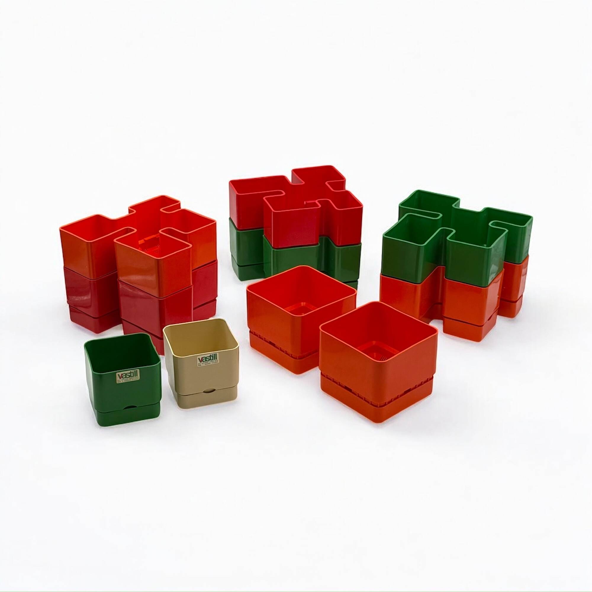 Set of 2 Orange Plastic Planters by Vastill, Italy, 1970s