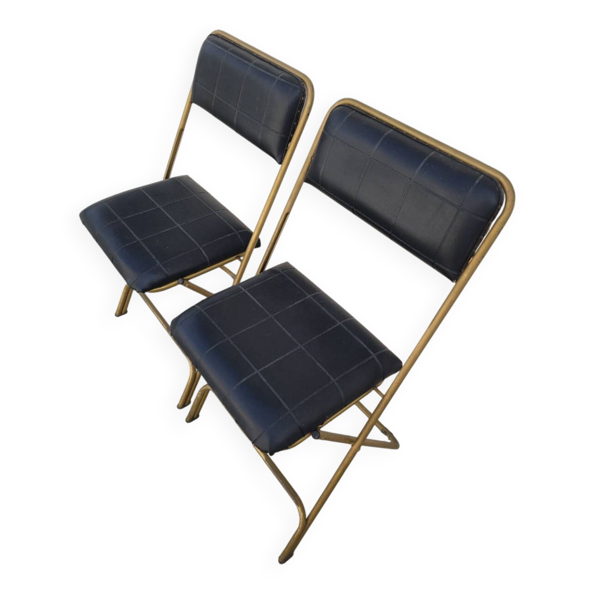 Pair of vintage 1950s Lafuma black folding chairs