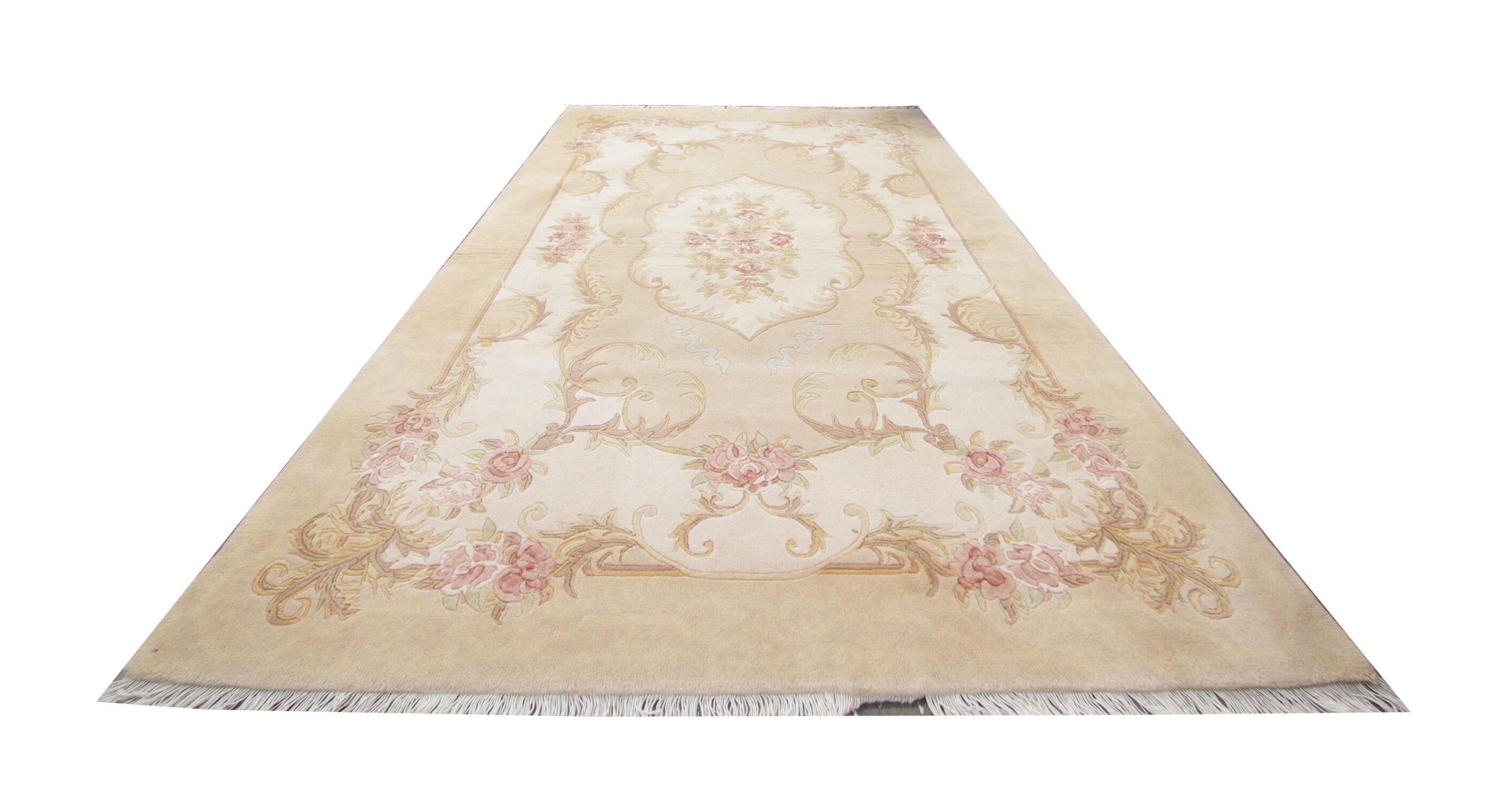 Handmade cream oriental chinese wool rug 124x182cm