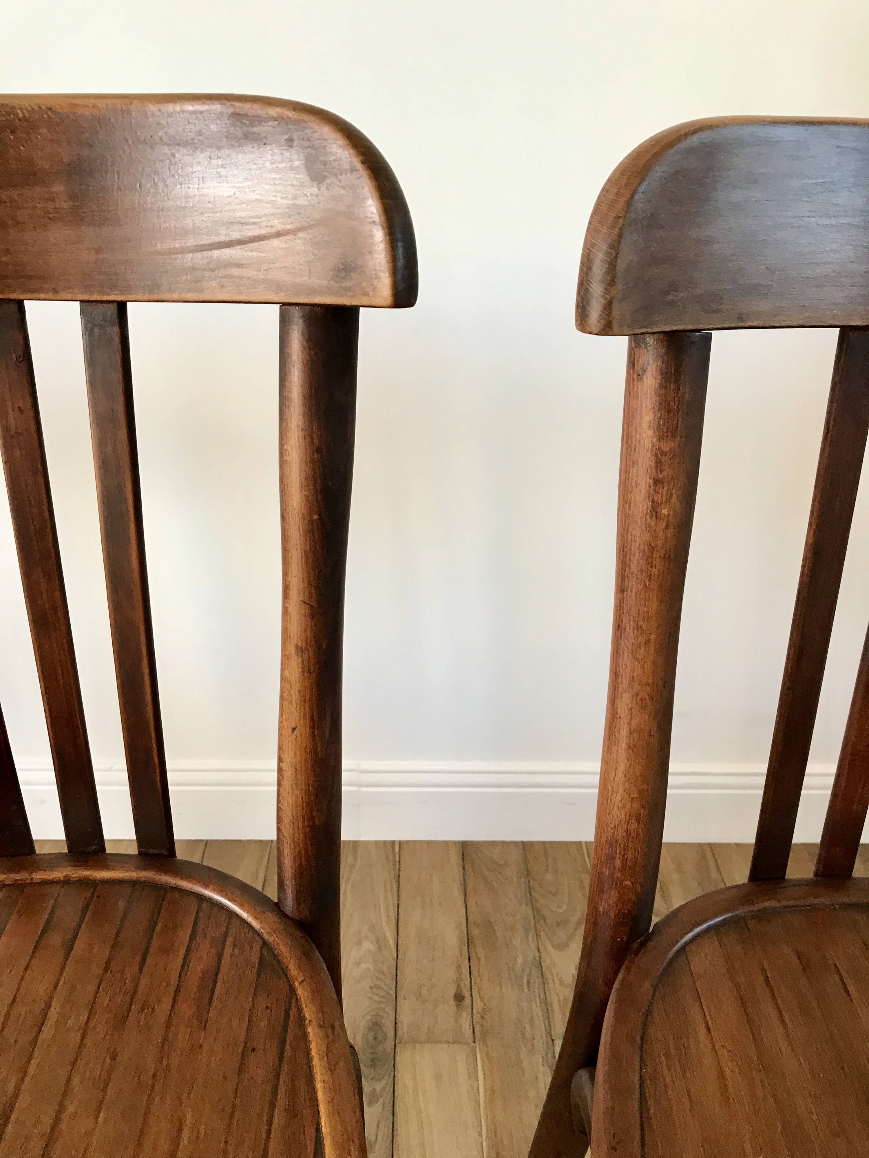 Set of 5 baumann bistro chairs in bent wood stamped xxth