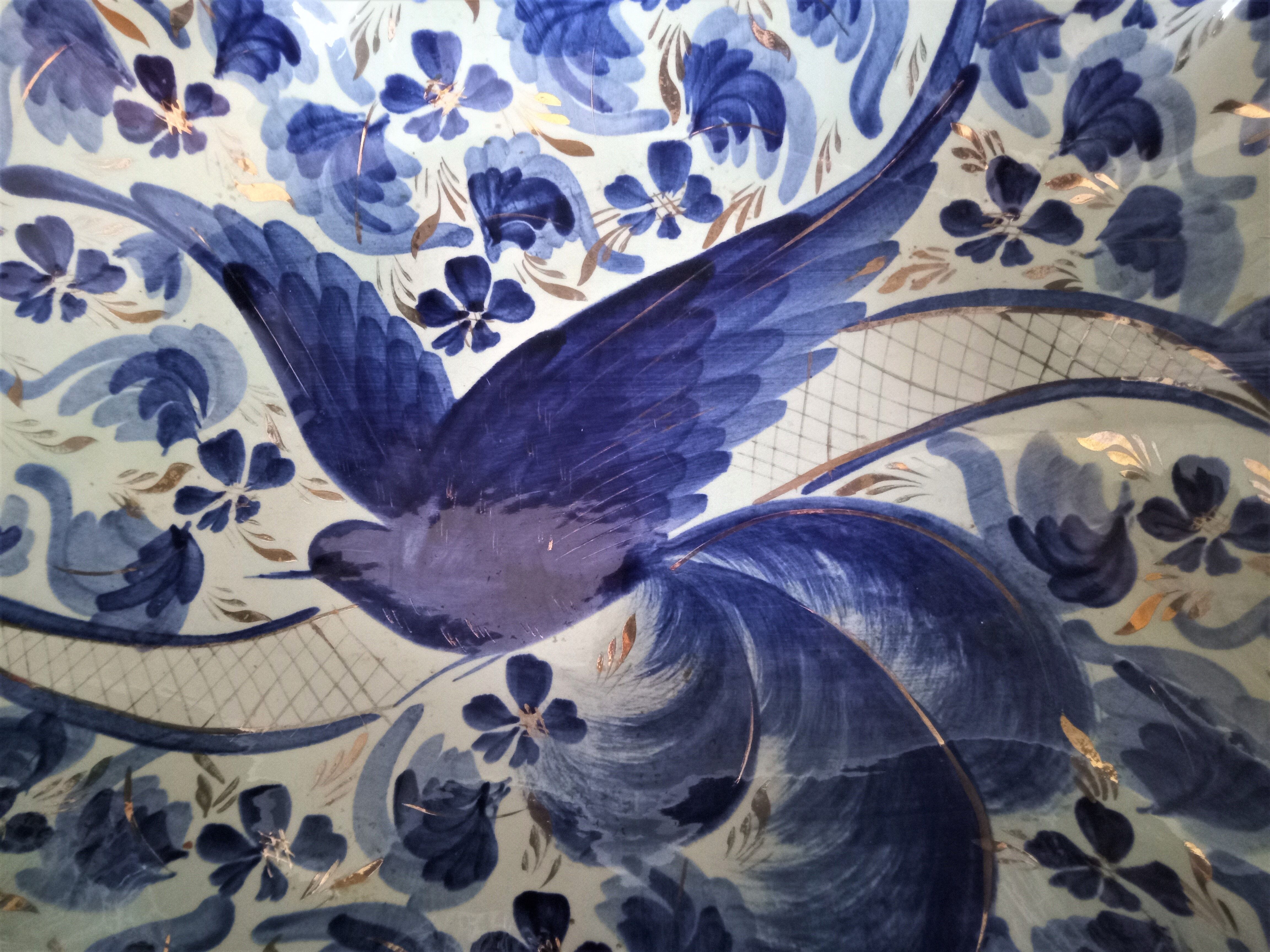 Hubert Bequet Belgique plateau en céramique avec oiseau et fleurs