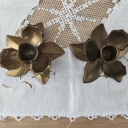 Set of 2 vintage brass flower candle holders NIJHOF Holland