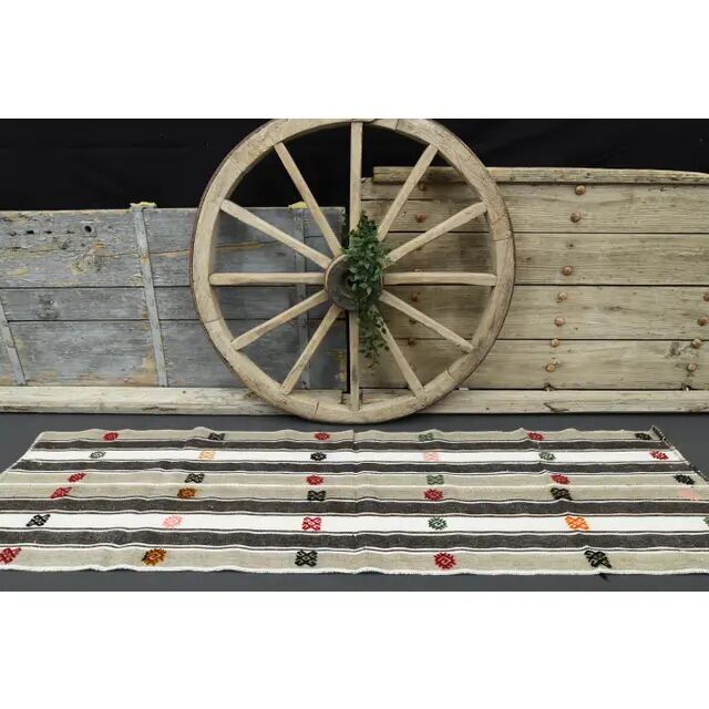 1970s Turkish Oushak Handmade Wool Cotton White Runner 70x241