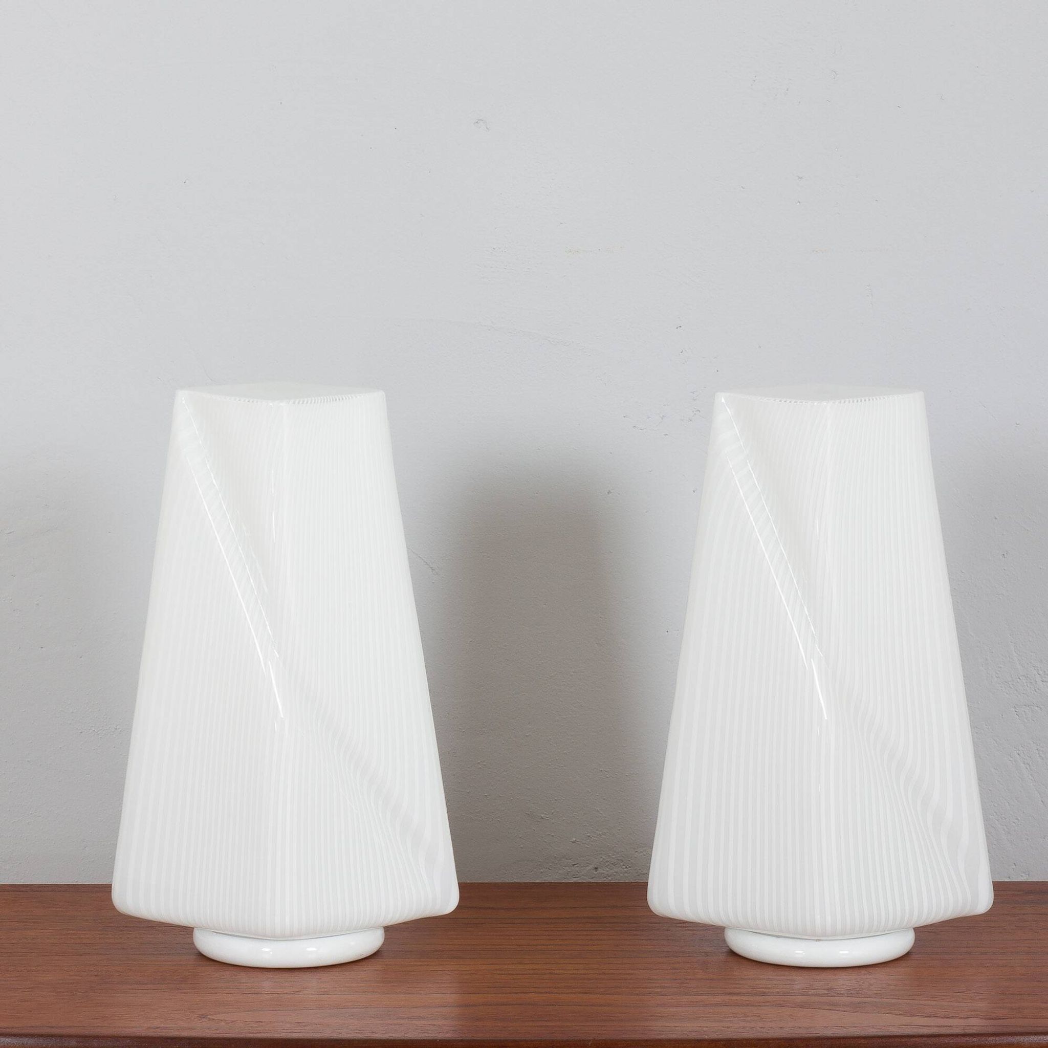 Pair of Italian striped Murano glass table lamps in style of Lino Tagliapie
