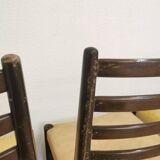 Set of 4 Vintage Wooden Dining Chairs: Beige Faux Leather, Mid-Century Retro