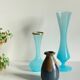 3 VASES Bleu Océan Grès et Verre OPALIN Vintage
