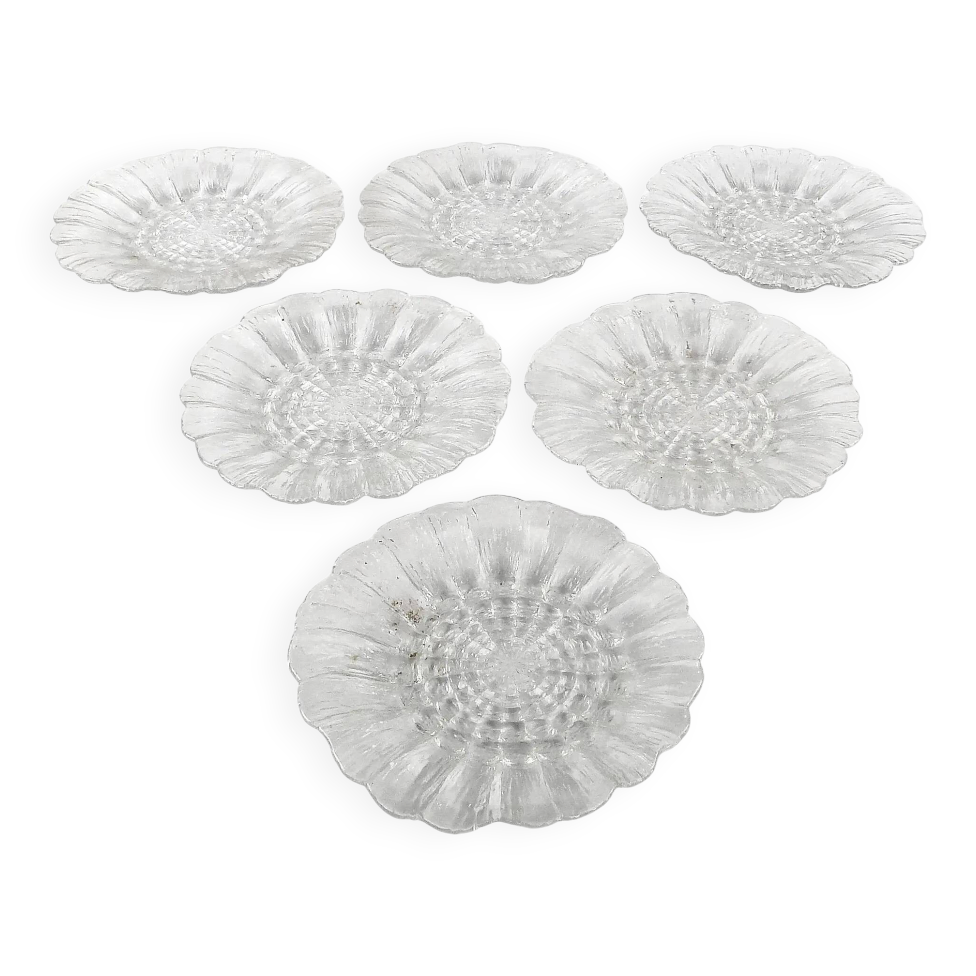 Set of Cora salad plates, mid-century modern, pressed glass, Ząbkowice, Poland, 1970s