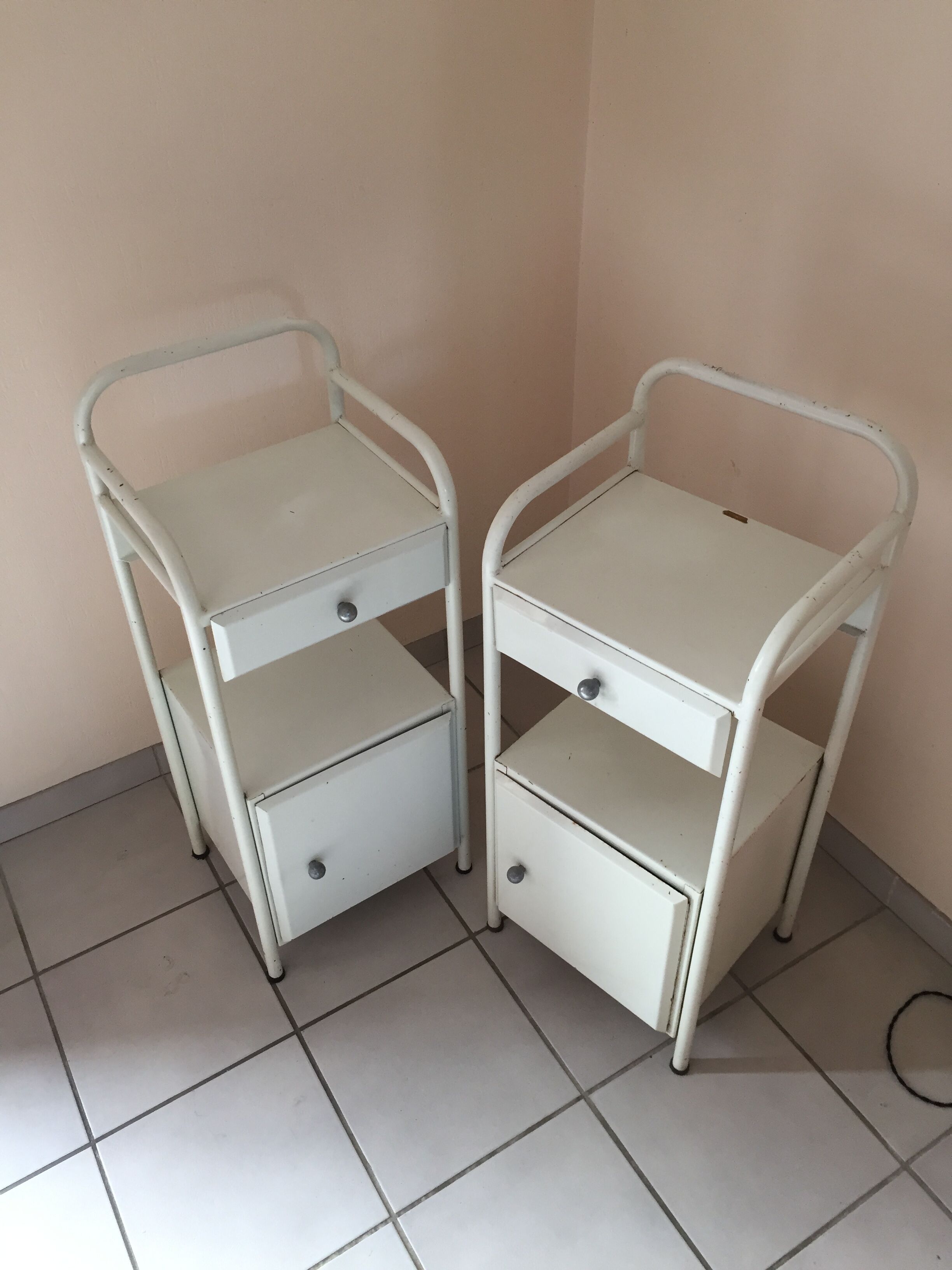 Pair of hospital bedside tables
