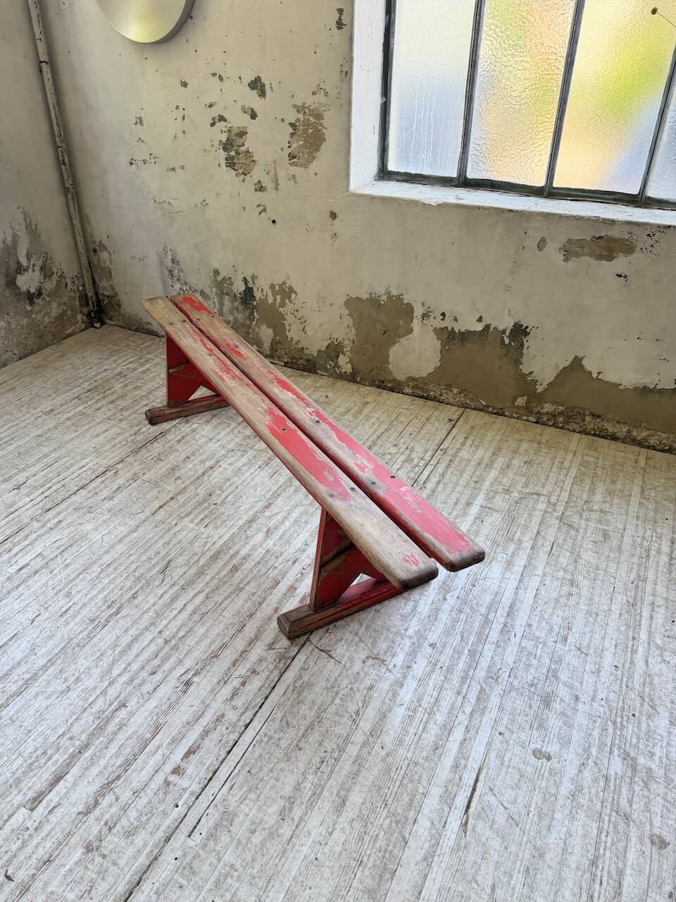1950s oak bench with red patina, 2m