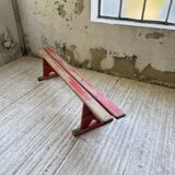 1950s oak bench with red patina, 2m