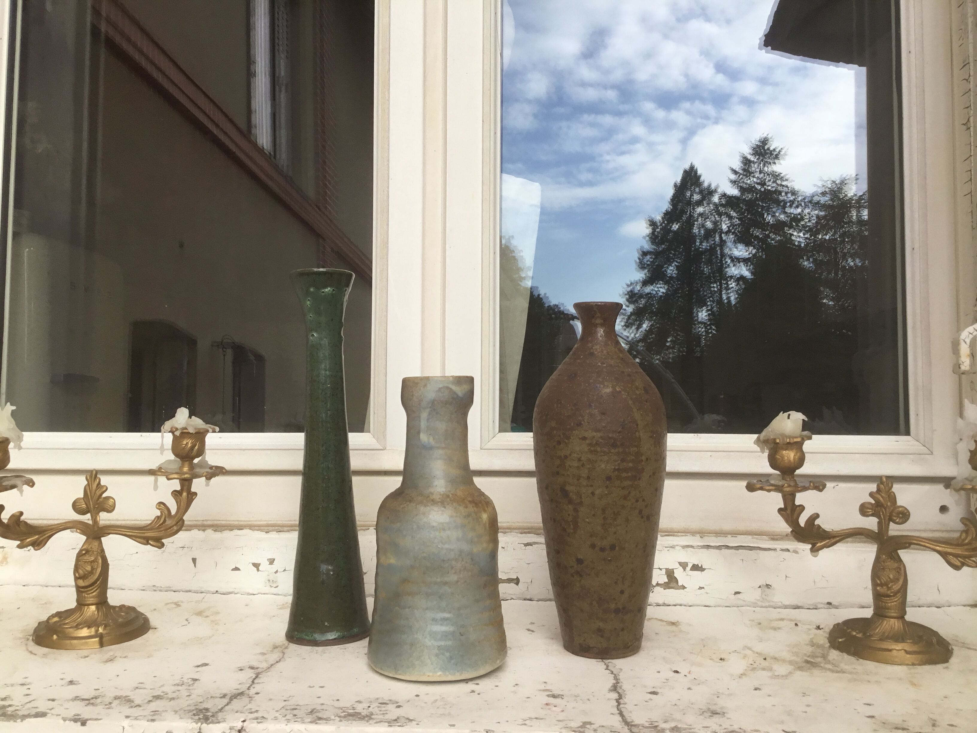 Vintage sandstone vase trio