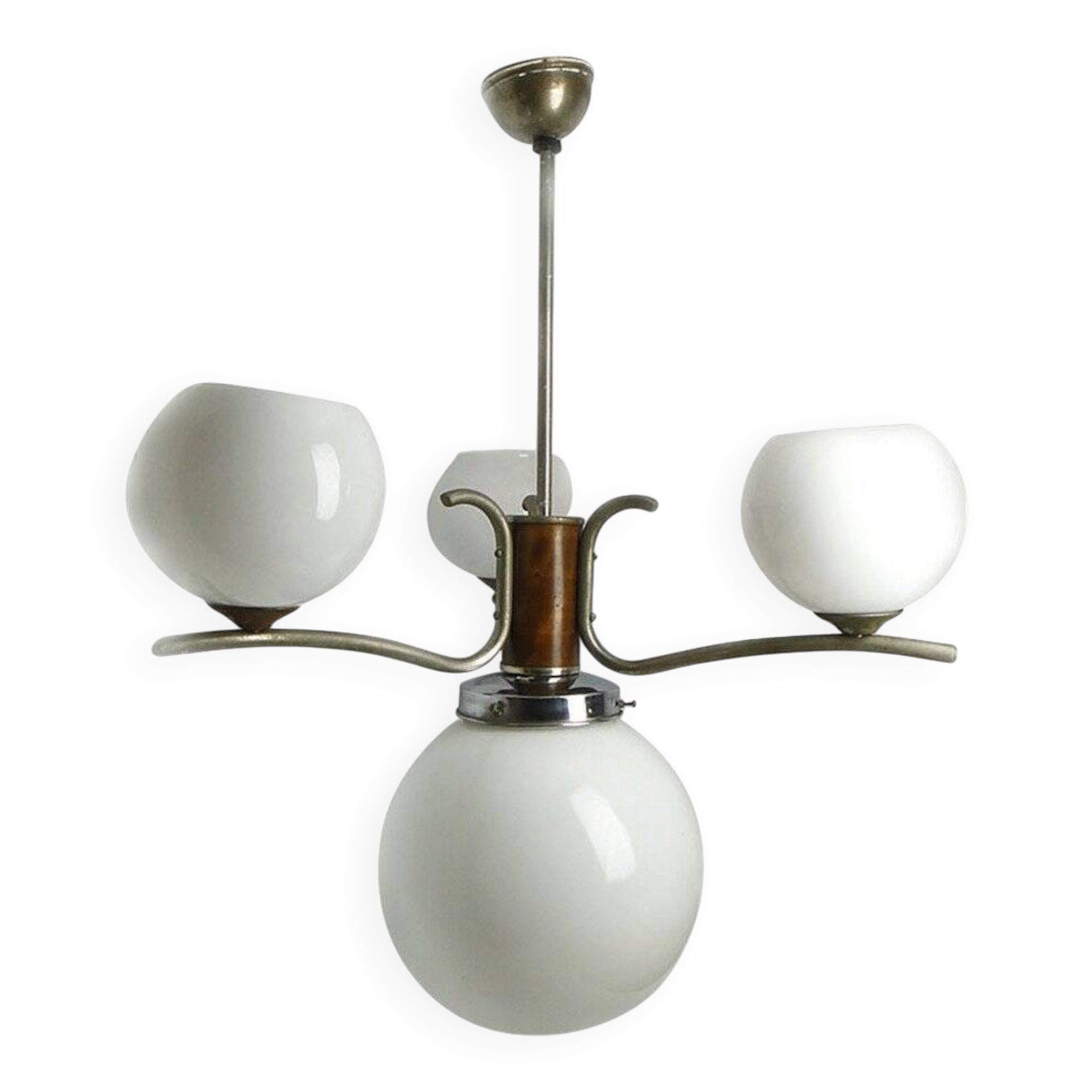 Art Deco chandelier with glass globes, Czechoslovakia, 1950s