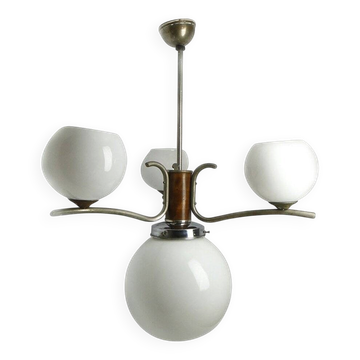 Chandelier Art Déco avec globes en verre, Tchécoslovaquie, années 1950