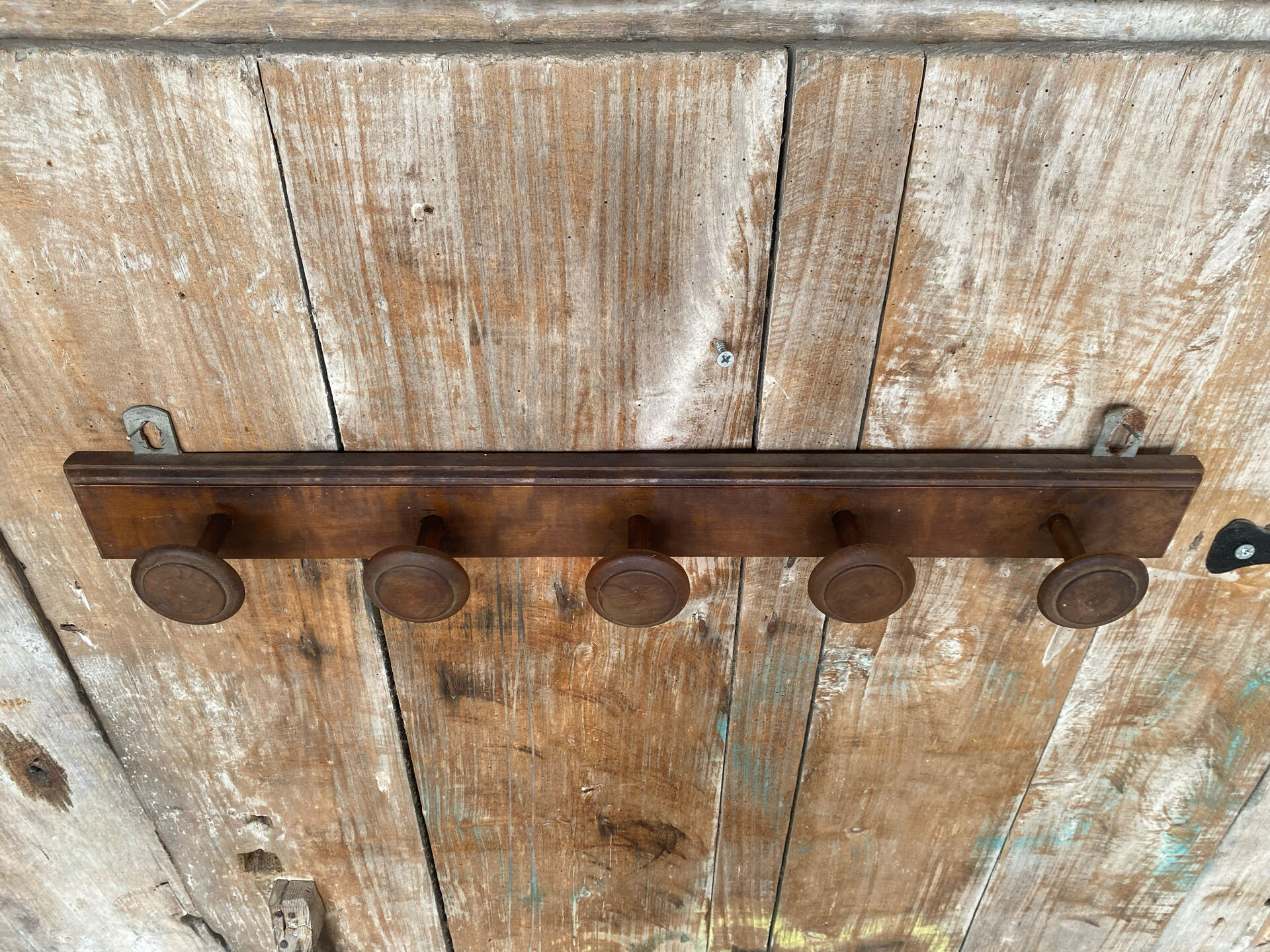 Vintage Wall Coat Rack x5 Wooden 1960s #E428