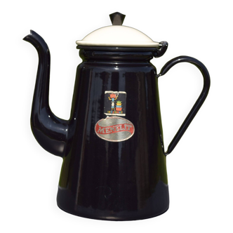 Ancienne cafetière en tôle émaillée noire Menelit -1970