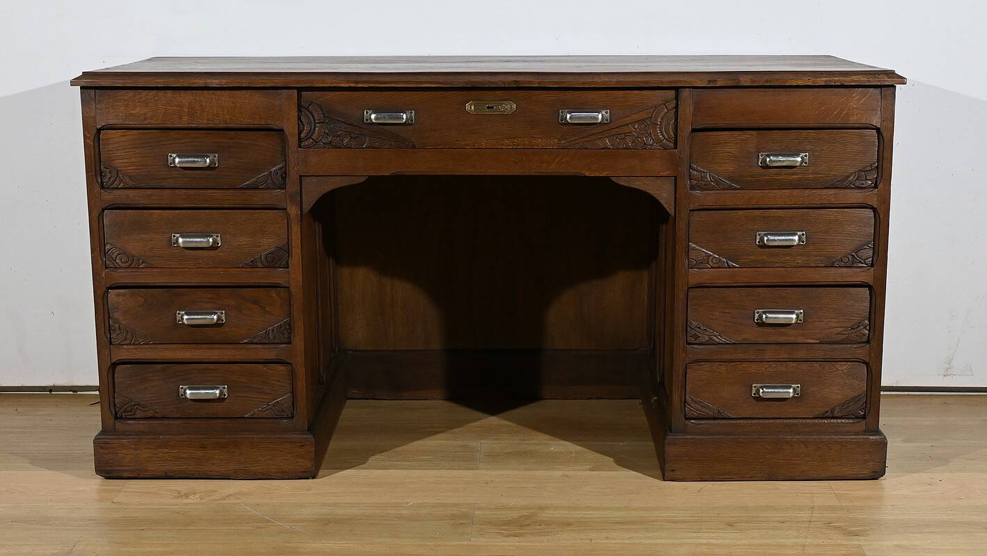 Art Deco Oak Pedestal Desk – 1940