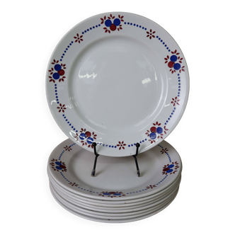 9 Assiettes plate anciennes VF Paris 'pommettes'