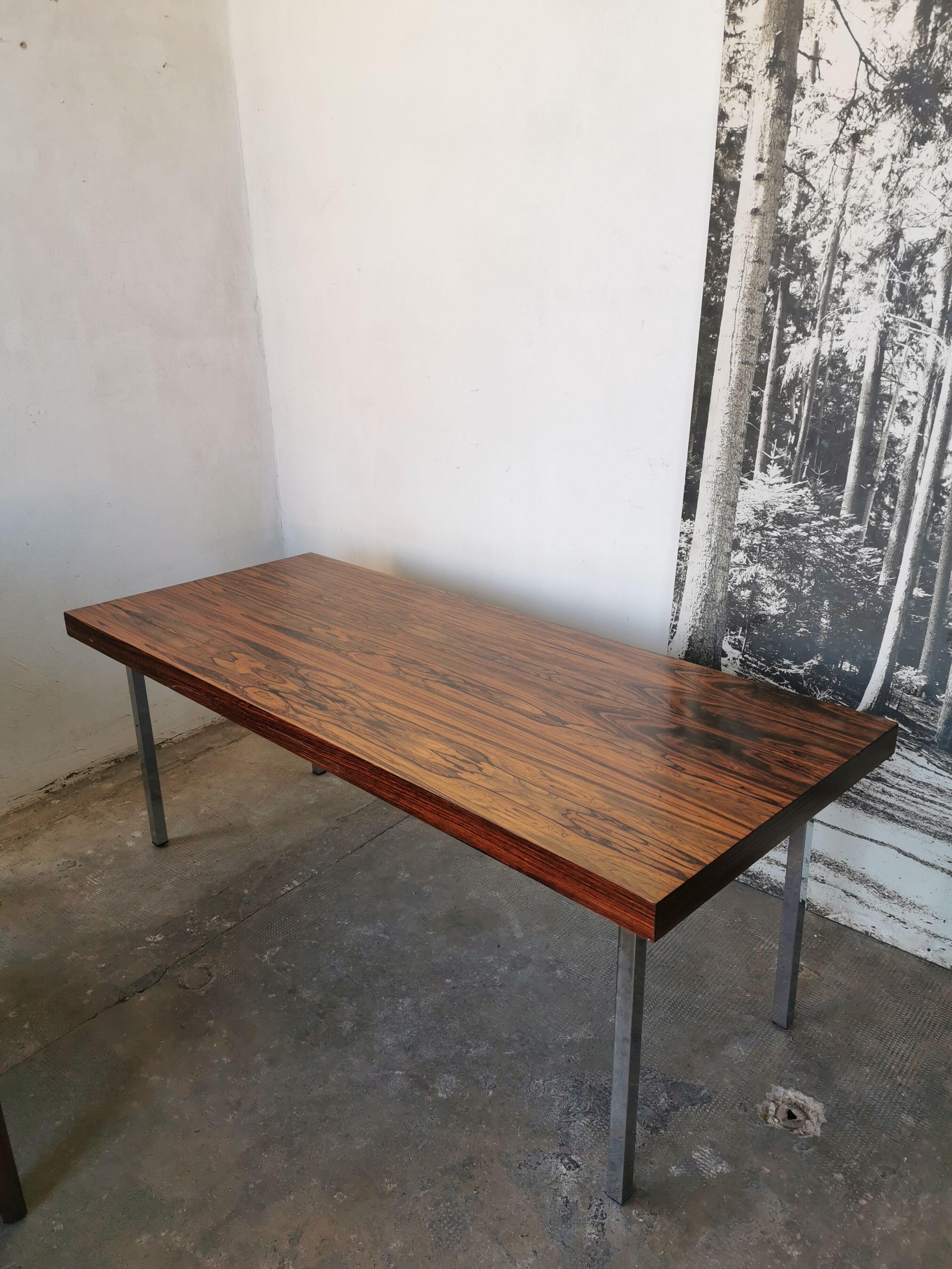 Coffee table from the 70s, chrome and rosewood