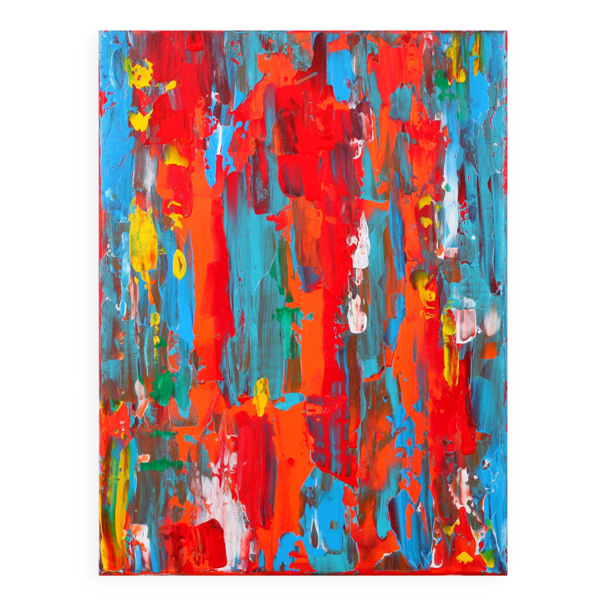 Abstract Red, Orange and Blue original painting on stretched canvas
