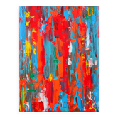 Peinture originale abstraite rouge, orange et bleu sur toile tendue