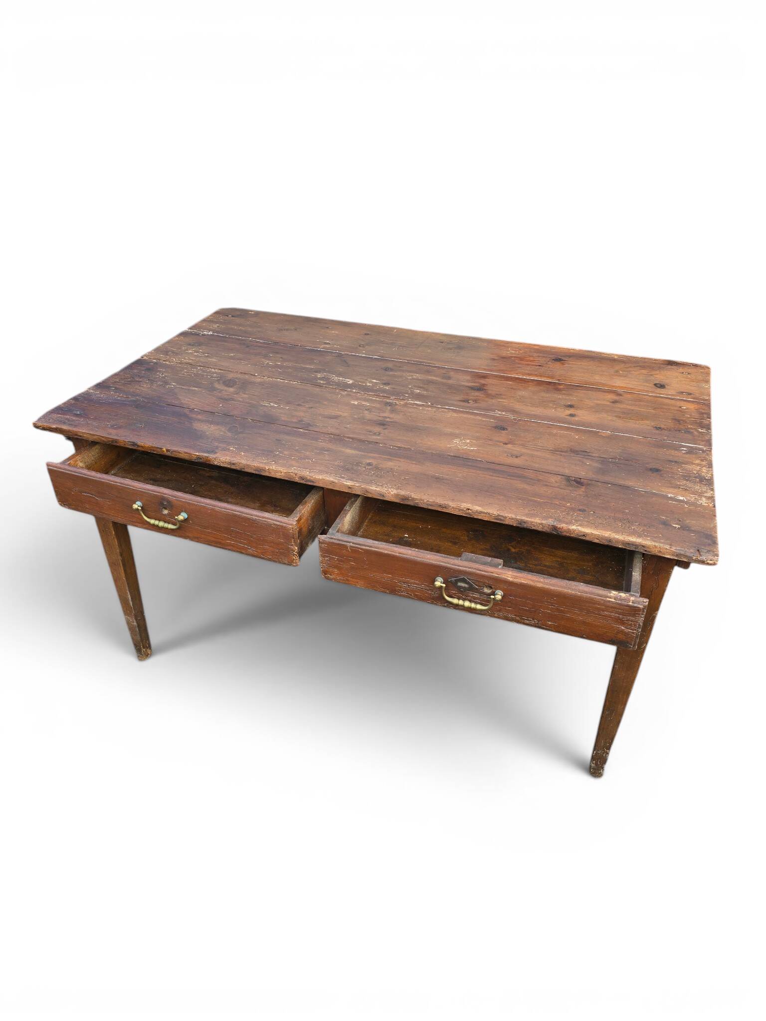 Ancienne table de ferme en bois massif à deux tiroirs