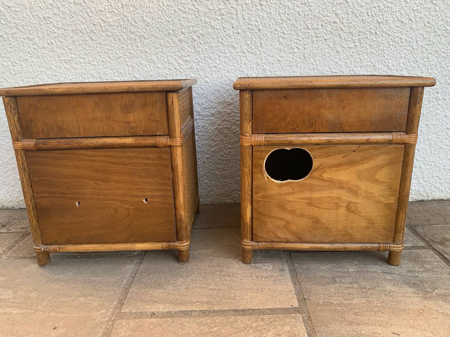 Pair of rattan bedside tables