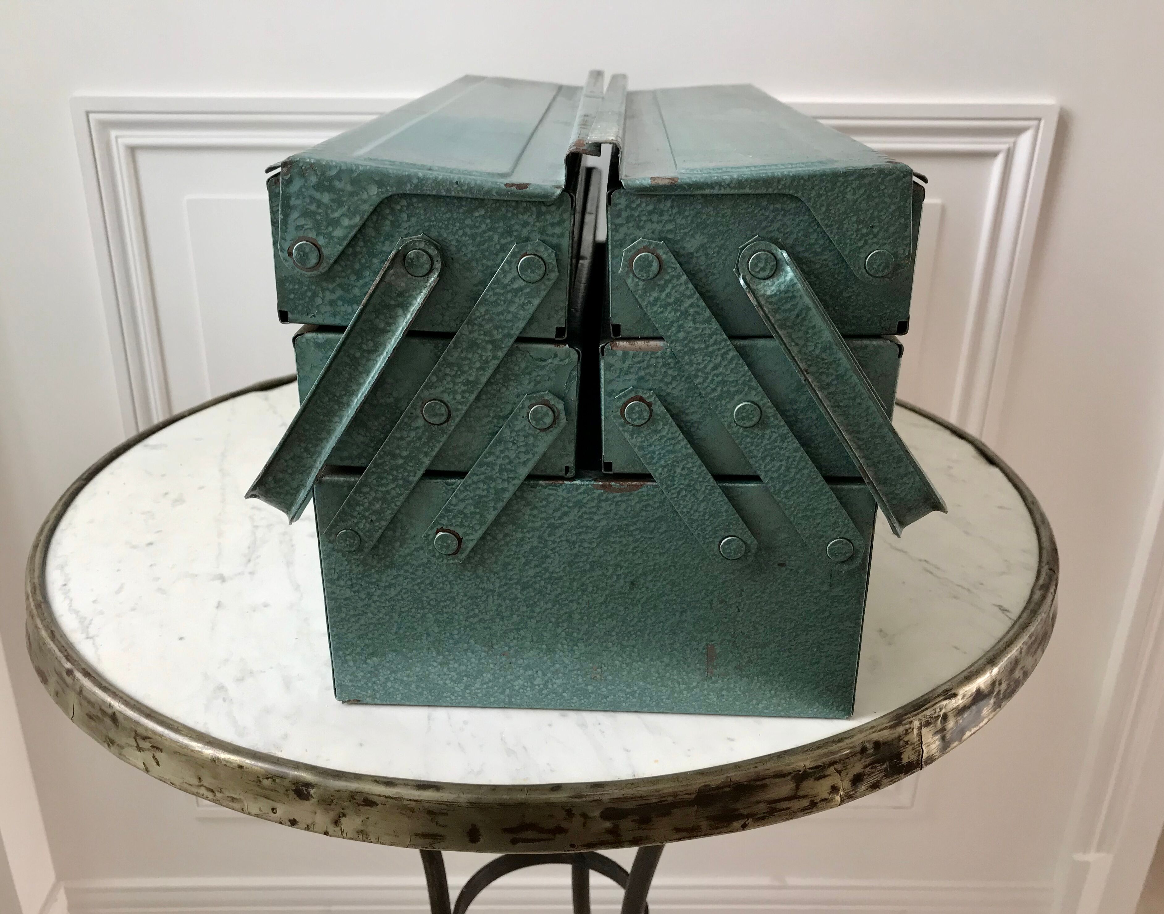 Old blue metal toolbox