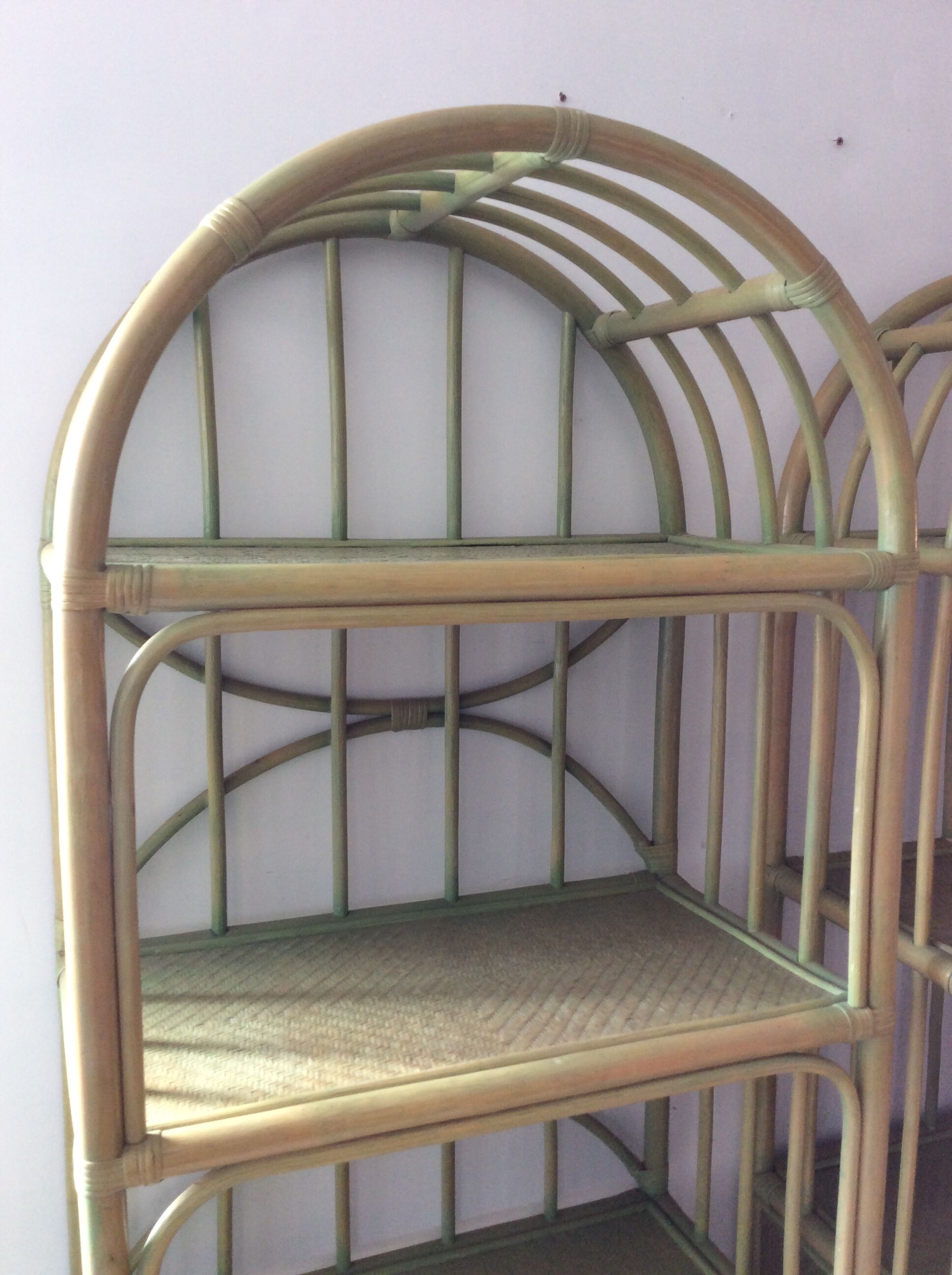 Pair of bamboo shelves from the 70s in rattan and wicker