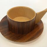 Vintage wooden cups and saucers in teak