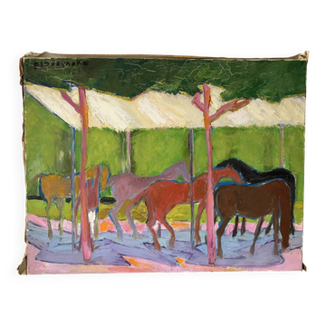 Horses in the forest, signed Annie Proszynska (1924-2008)