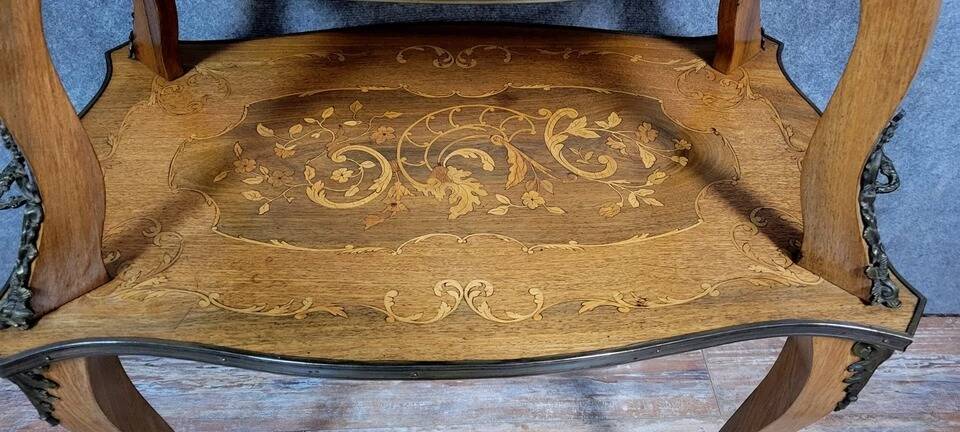 Double-top tea table in marquetry from the Napoleon III period
