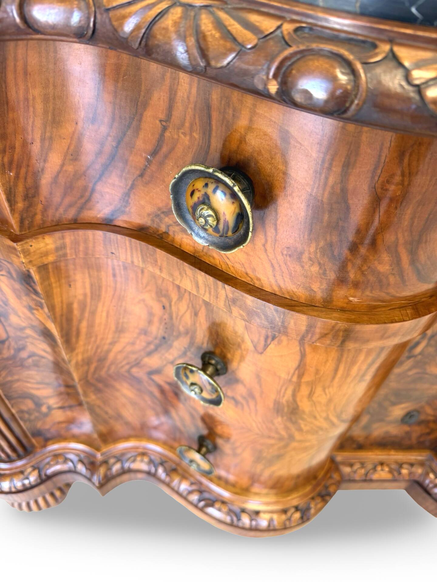 antique walnut serpentine commode