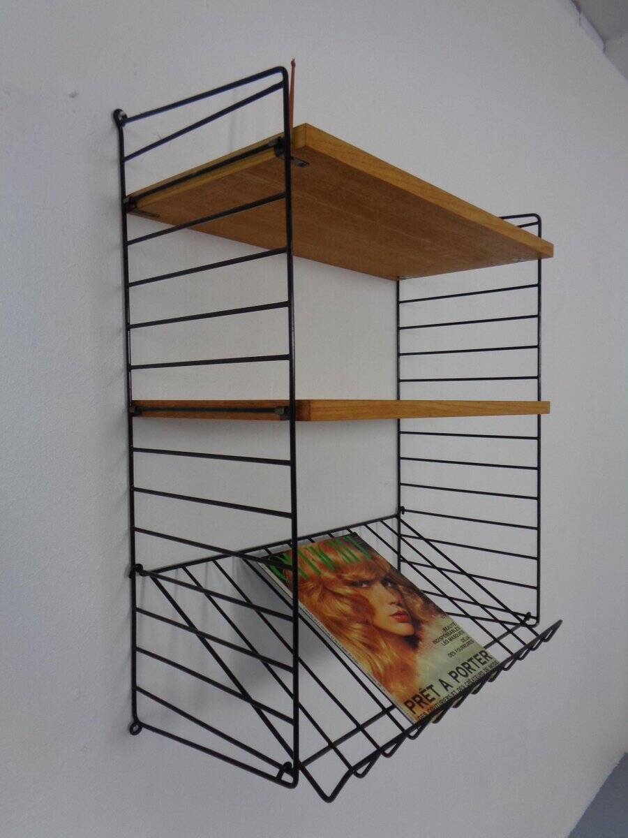 Swedish wall unit in ash and metal by Kajsa & Nils Nisse Strinning for String, 1950s