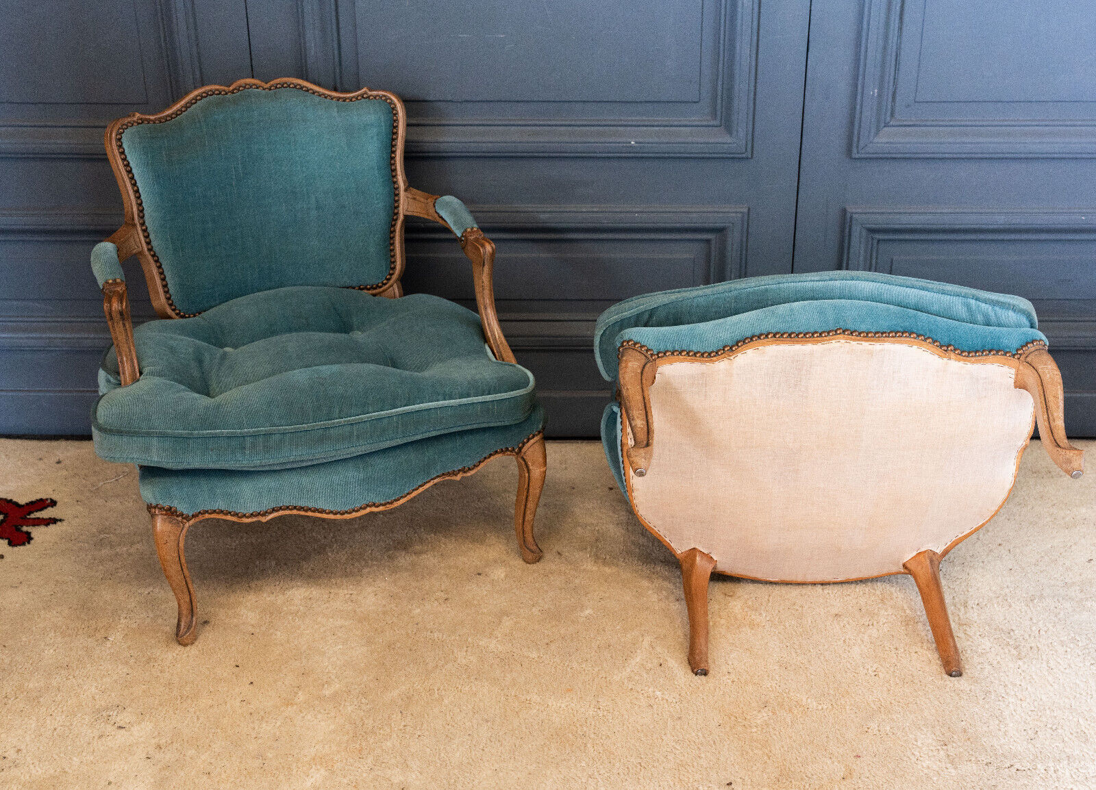 Pair of Louis XV style convertible armchairs Light wood 1900