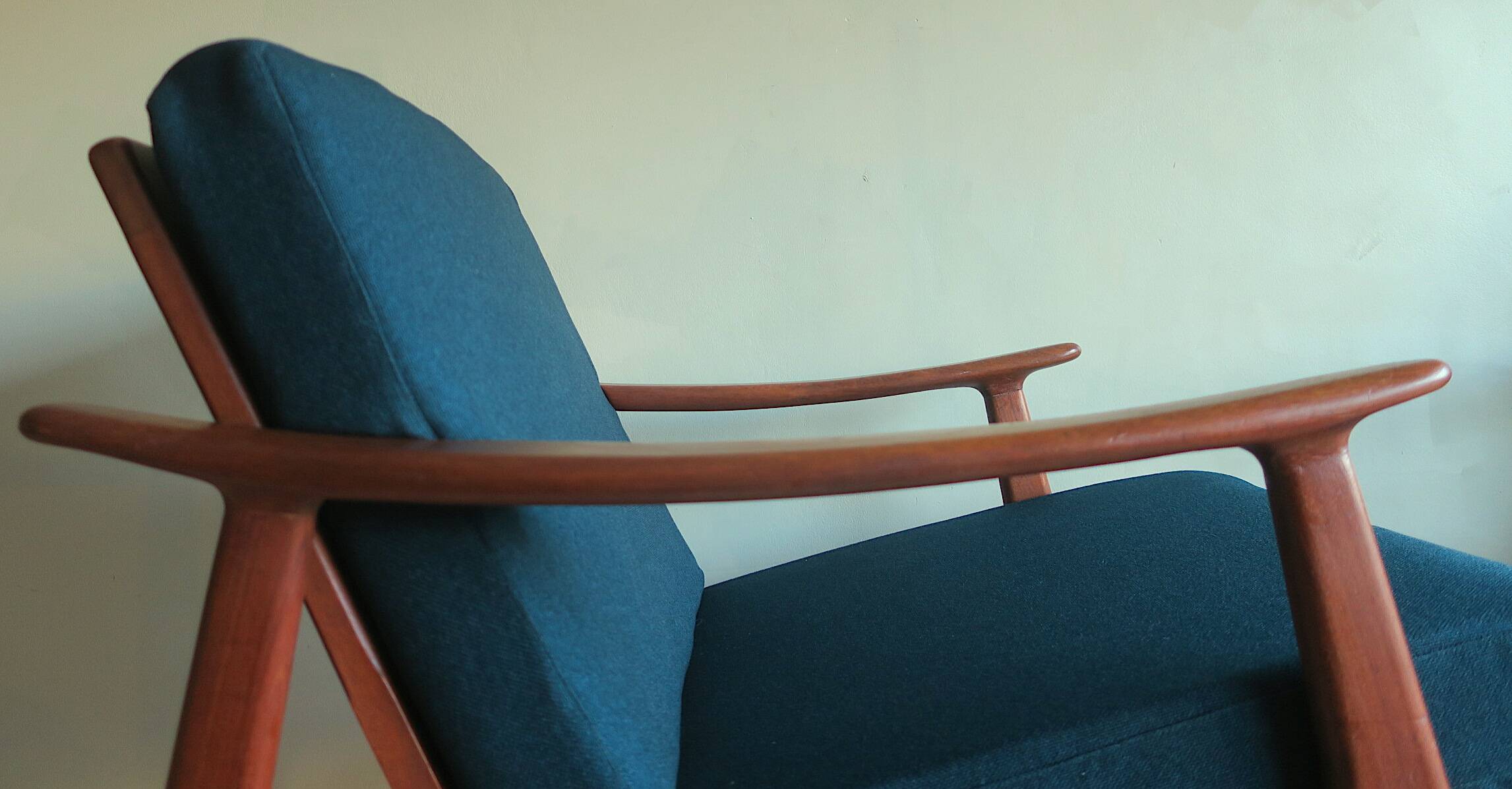 Danish teak lounge chair with blue-green cushions, 1960s
