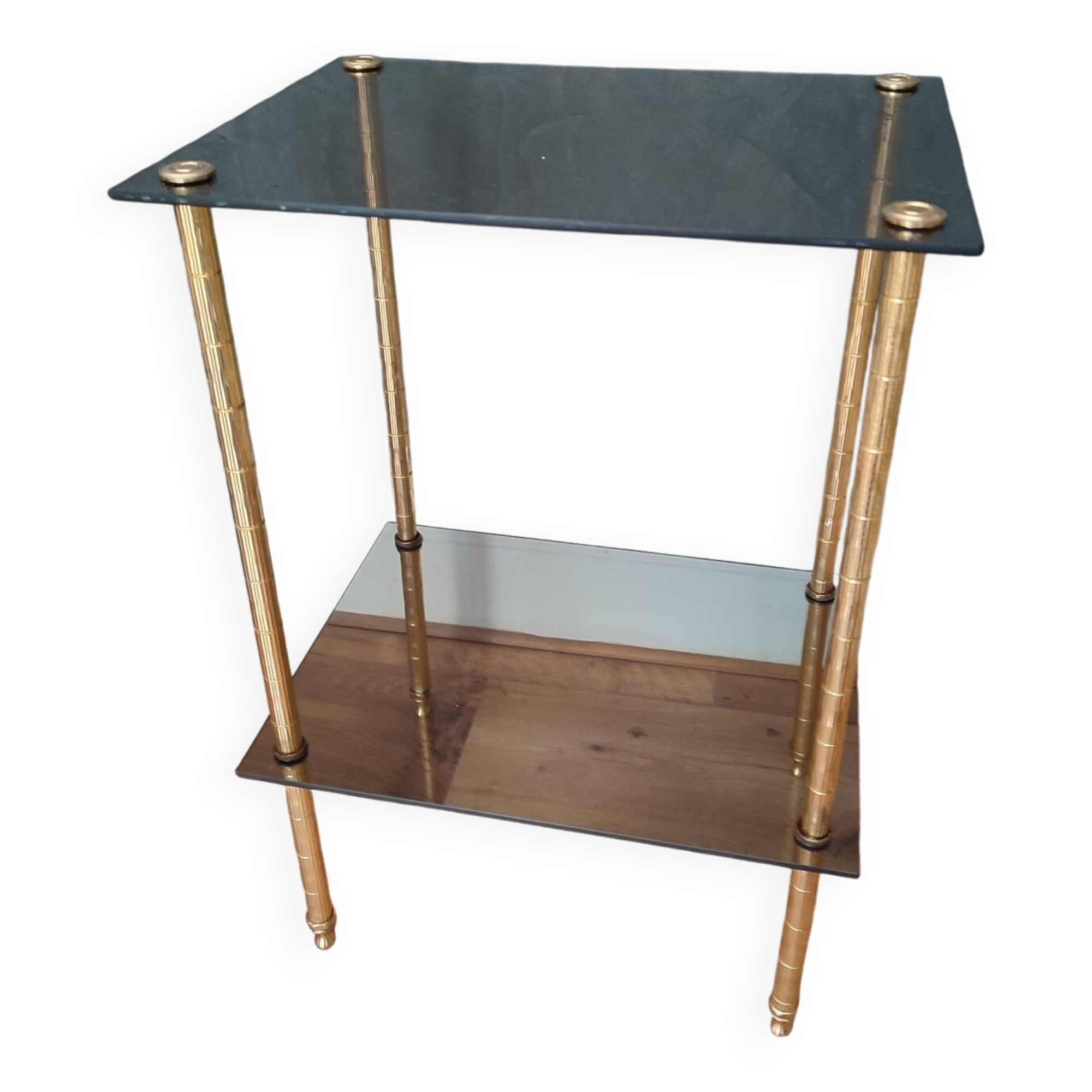 Smoked glass side table or pedestal table from the 70s