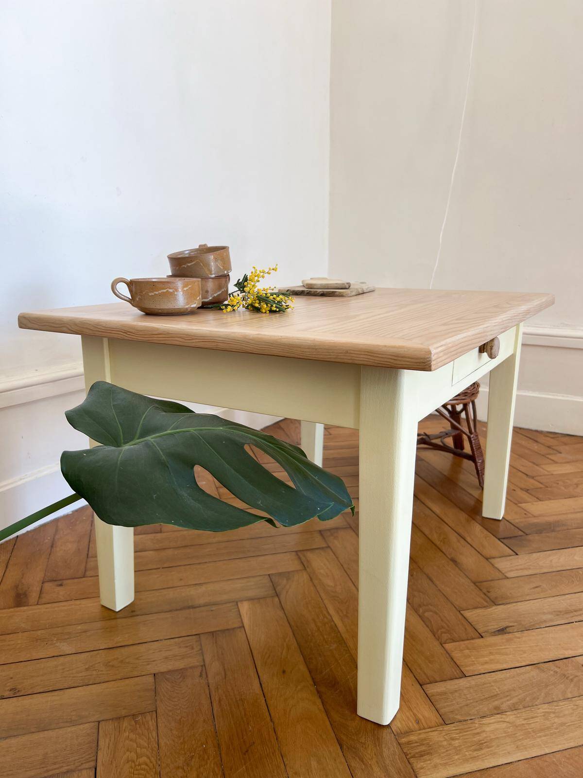 Yellow solid wood coffee table