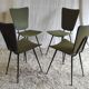 Set of 4 modernist chairs in black metal and green upholstery - 50s