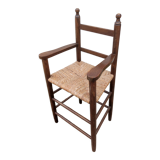 Chair armchair high child wood seat straw vintage