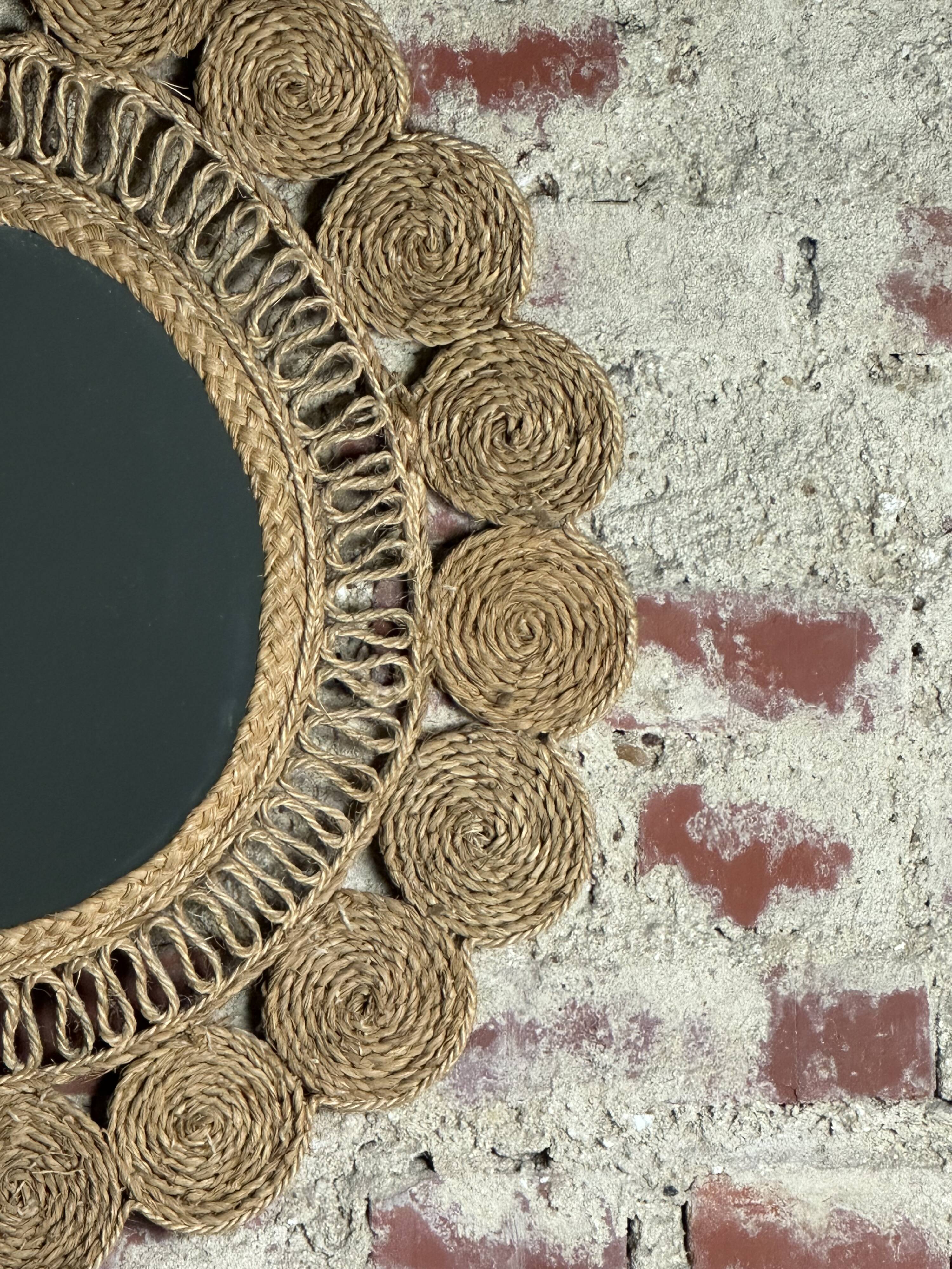 Vintage woven alfa mirror 1960 Diam 60 cm
