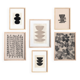 Collection of 6 paintings on paper - Black abstract painting signed Eawy