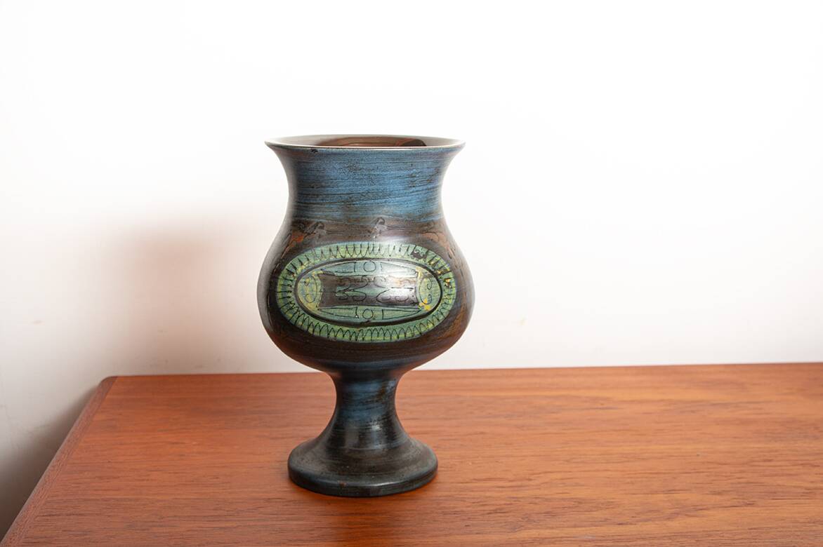 Vallauris, Modernist Vase, blue glazed ceramic, Jean de Lespinasse.