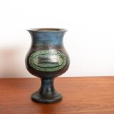 Vallauris, Modernist Vase, blue glazed ceramic, Jean de Lespinasse.