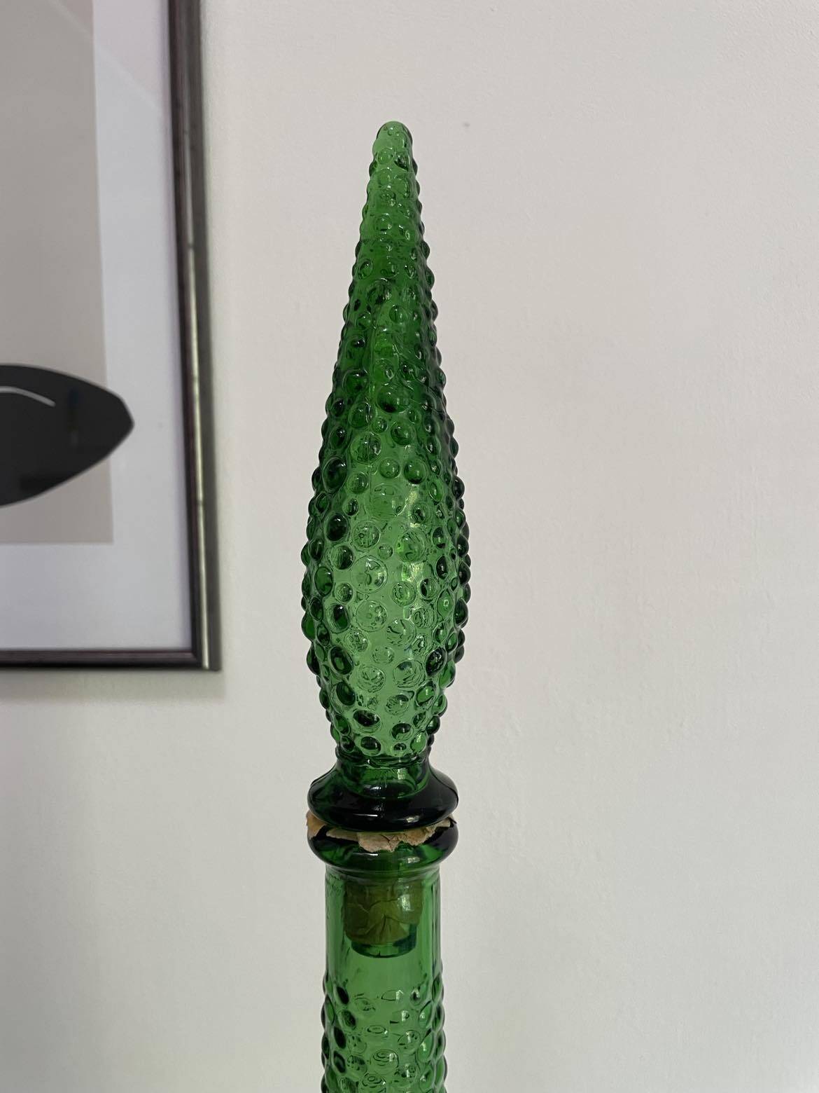 Vintage Empoli carafe in green "bubbled" decor glass from the 70s, large model