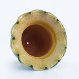 Vase, cache pot vintage en terre cuite vernissée vert. Style Anduze